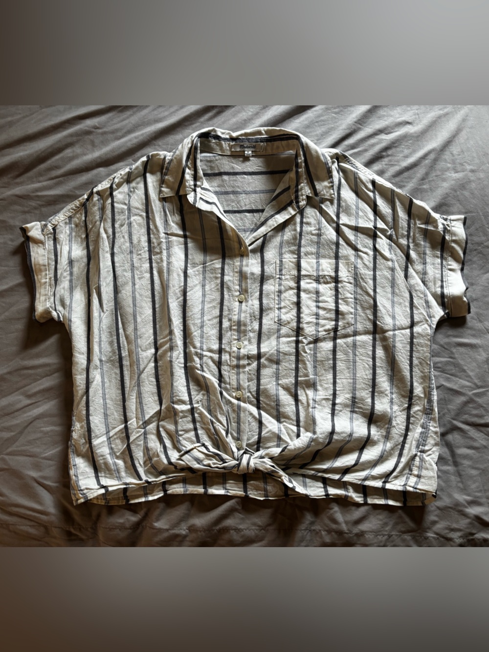 Madewell Striped Button Front Tie Waist Top Size Medium